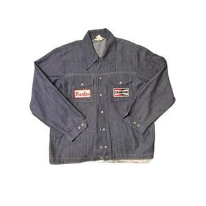CHAMPION X-Large Blue Denim Workwear Jacket Vintage Snap Buttons Retro